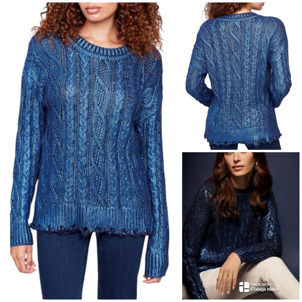 CHARLIE B Blue Cable Knit Sweater